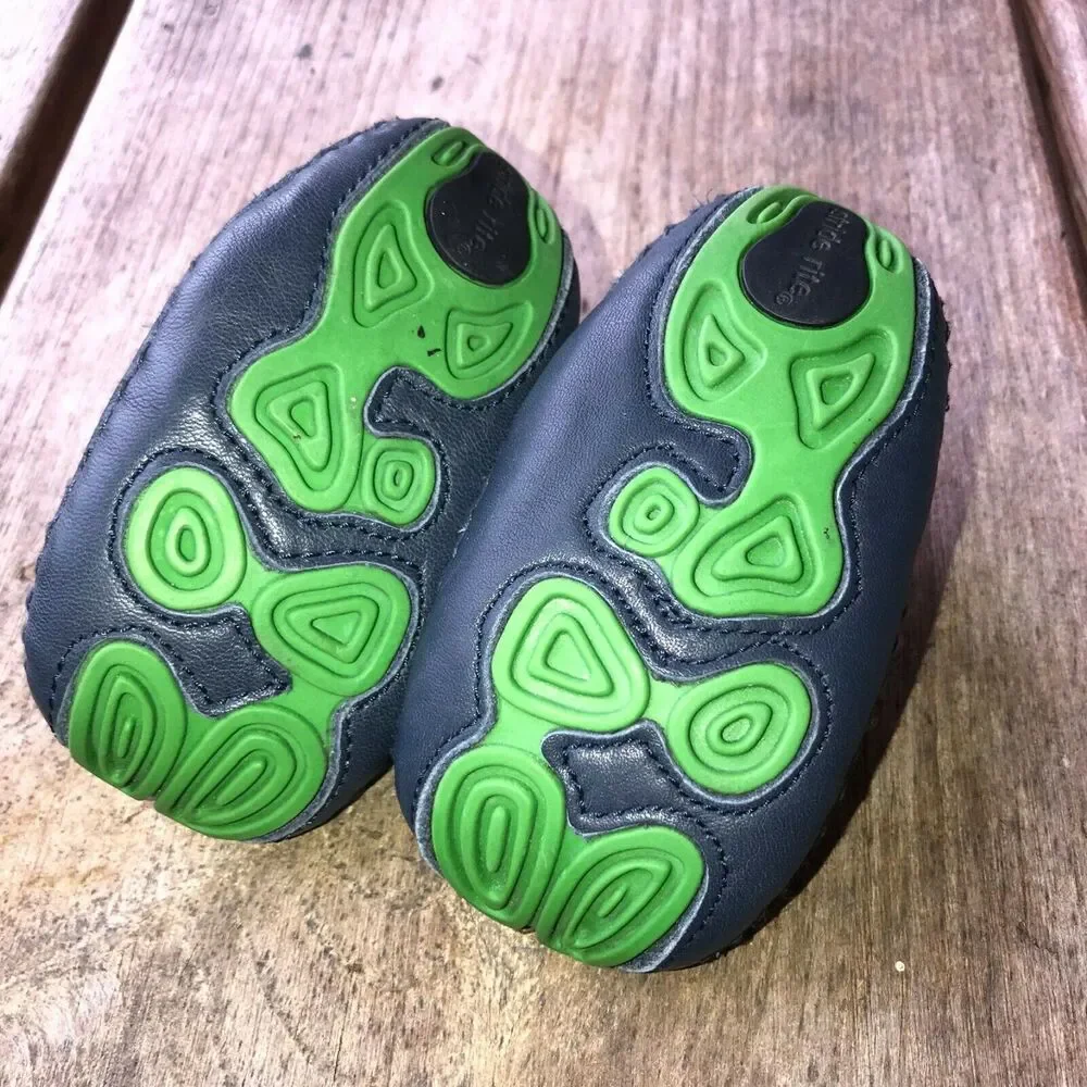 Stride Rite Boys Girls Shoes 2M 2 M Lil Chuckle Navy Blue Green‎ Turtle LeatherD